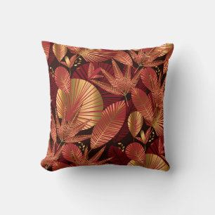 Coussin Rouge or, Motif tropical géométrique.