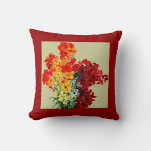 Coussin Rouge, orange, Bourgogne Aquarelle Wallflowers