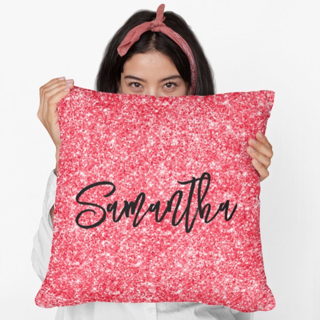Coussin Rouge Pailleté Écriture Pinceau Noir (Créateur téléchargé)