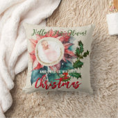 Coussin Rouge Poinsettia Mistletoe Nom du bébé Photo Noël (Couverture)