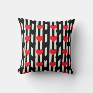 Coussin Rouge rayé Noir Amour Coeur Motif Design