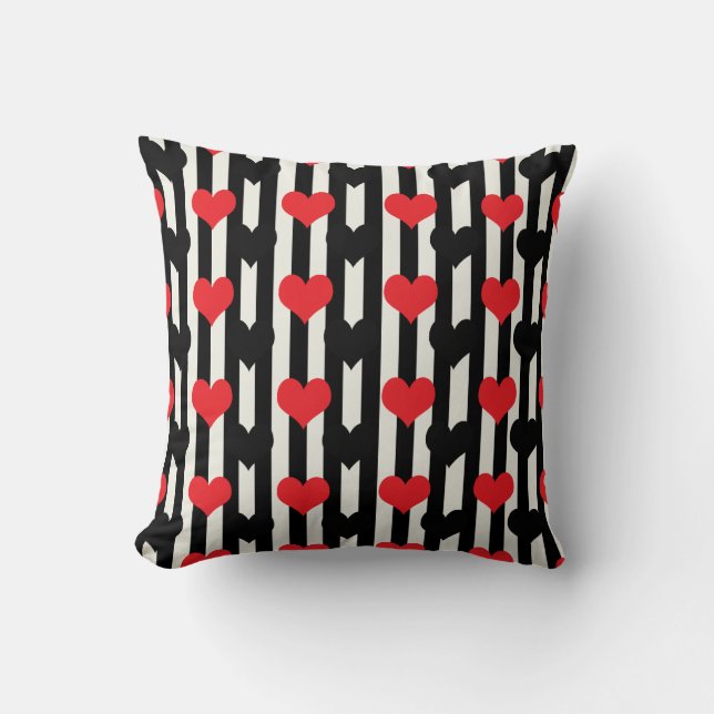 Coussin Rouge rayé Noir Amour Coeur Motif Design (Recto)