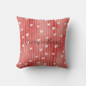 Coussin Rouge Romantique Rayures Blanches Cœurs Amour (Recto)