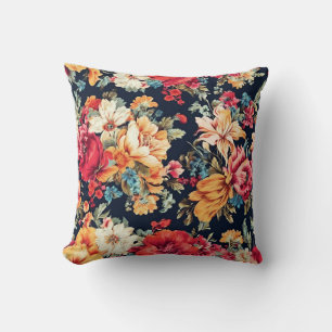 Coussin Rouge, Rose, Jaune, Blanc, Fleurs bleues