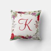 Coussin Rouge Rose Violet Fleurs Vertes Floral Monogrammé (Verso)