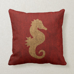 Coussin Rouge rustique nautique d'hippocampe