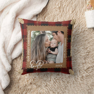 Coussin Rouge Rustique Plaid de Buffalo Premier Noël de Fa