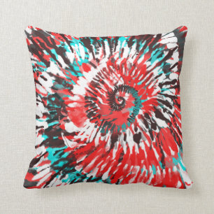 Coussin Rouge Sarcelle Noir Blanc & Teinture Tie Dye Gris