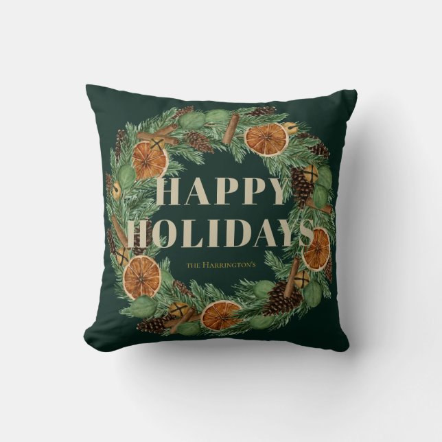 Coussin Rouge séché Orange Pine Vacances Vert Wreath (Recto)