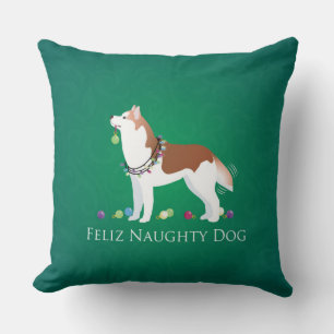 Coussin Rouge Sibérien Husky Feliz Naughty Chien Noël