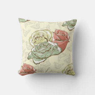 Coussin Rouge, Turquoise, Crème Roses Jeu d'oreiller