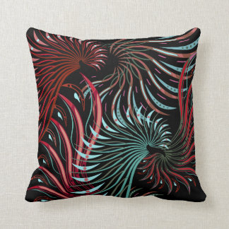 Coussin Rouge, turquoise et ailes abstraites de noir