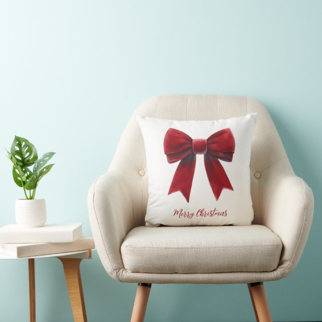 Coussin Rouge Velvet Bow classique Noël (Chaise)