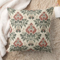 Rouge Vert Beige Damassé Antique