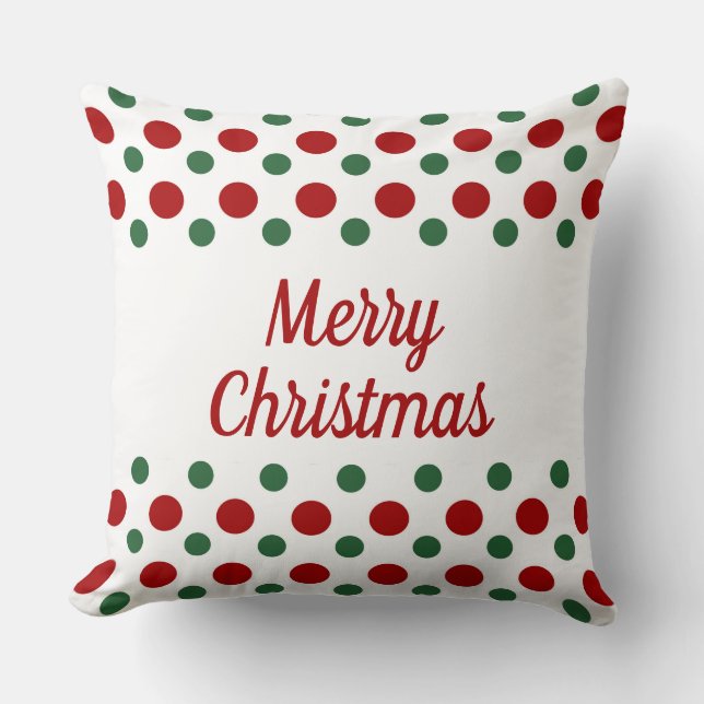 Coussin Rouge Vert Blanc Points de Polka Joyeux Noël (Recto)