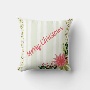 Coussin Rouge Vert Or Poinsettia Noël Étincelle