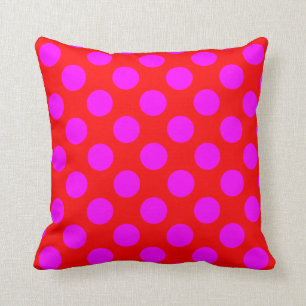 Coussin Rouge vif et pois magenta