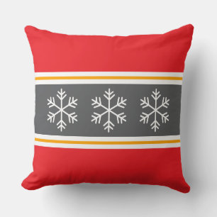 Coussin Rouge vif gris rayures blanc flocons de neige Nord