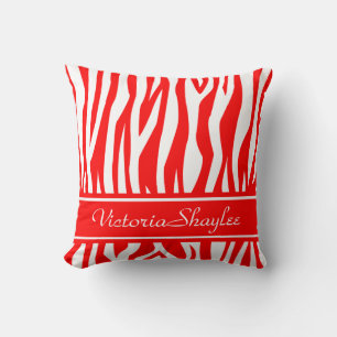 Coussin Rouge Zèbre Imprimer avec du texte personnalisé