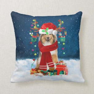 Coussin Rough Collie chien avec cadeaux de Noël