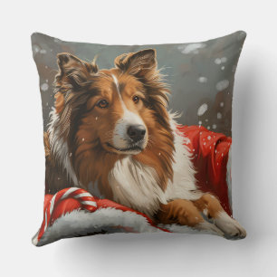 Coussin Rough Collie Chien Festif de Noël
