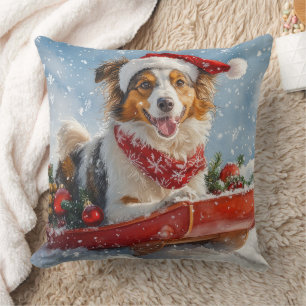 Coussin Rough Collie Dog in Sledge Let Snow Christmas