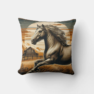 Coussin Rouille/cheval vintage/Ouest