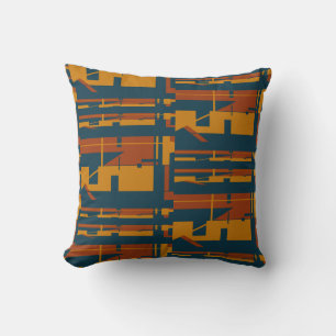 Coussin Rouille Or Bleu foncé Sud-Ouest Look Grandes mosaï