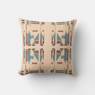 Coussin Rouille Turquoise sur beige symétrique méditerrané