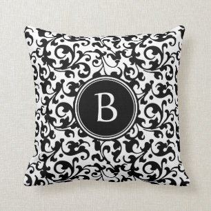Coussin Rouleau noir et blanc élégant de damassé décor