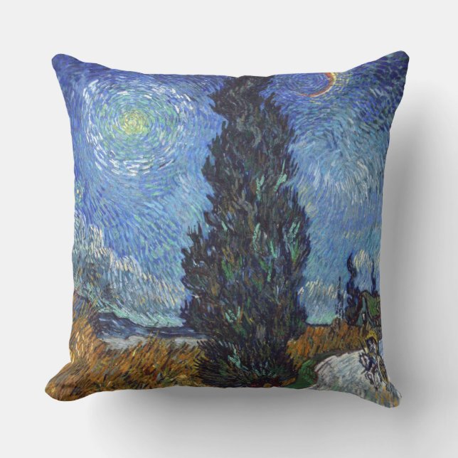 Coussin Route avec cyprès de Van Gogh Impressionnisme (Recto)