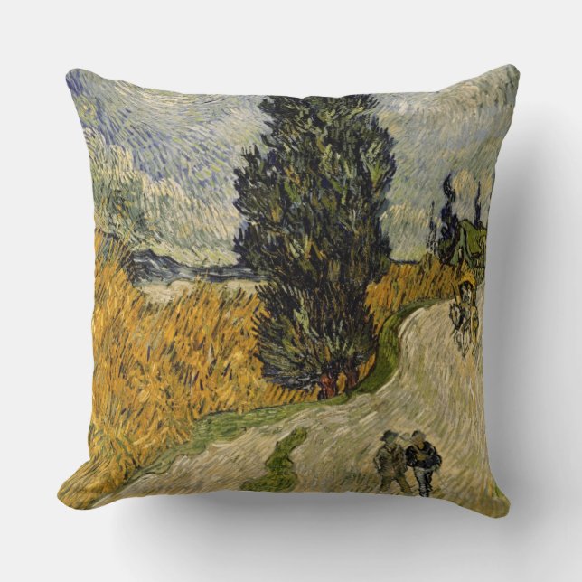 Coussin Route de Vincent van Gogh | avec des cyprès, 1890 (Recto)