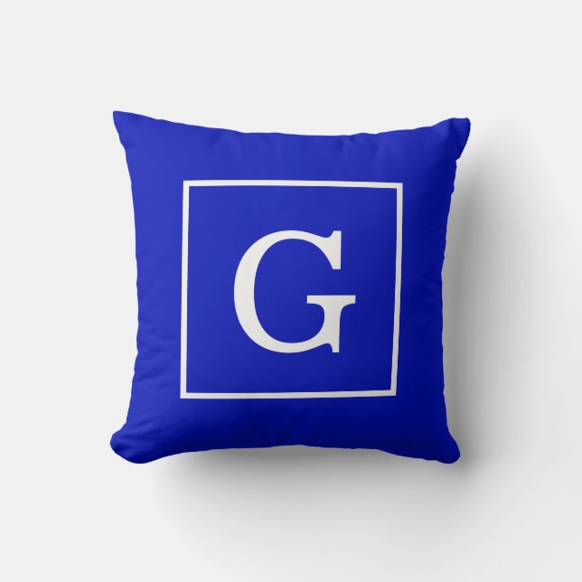 Coussin Royal Bleu Blanc encadré Monogramme initial (Recto)