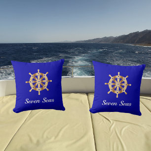 Coussin Royal bleu yacht nom de bateau or volant