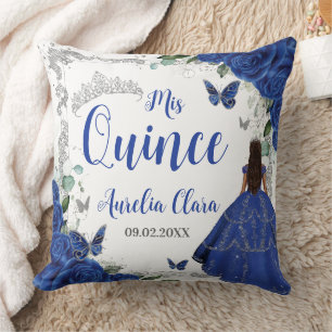 Coussin Royal Blue Floral Princess Silver 15 Quinceañera