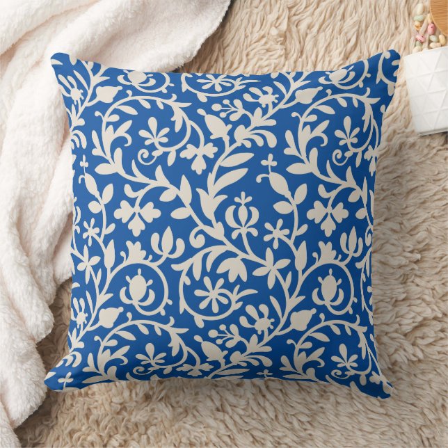 Coussin Royal Blue Floral Vines Motif (Couverture)
