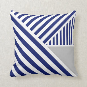 Coussin Royal Blue Stripes and Grey