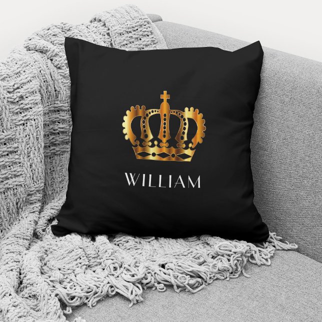 Coussin Royal Gold Couronne Nom personnalisé Noir (Créateur téléchargé)