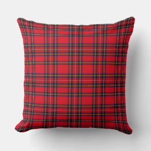 Coussin Royal Stewart tartan rouge noir plaid