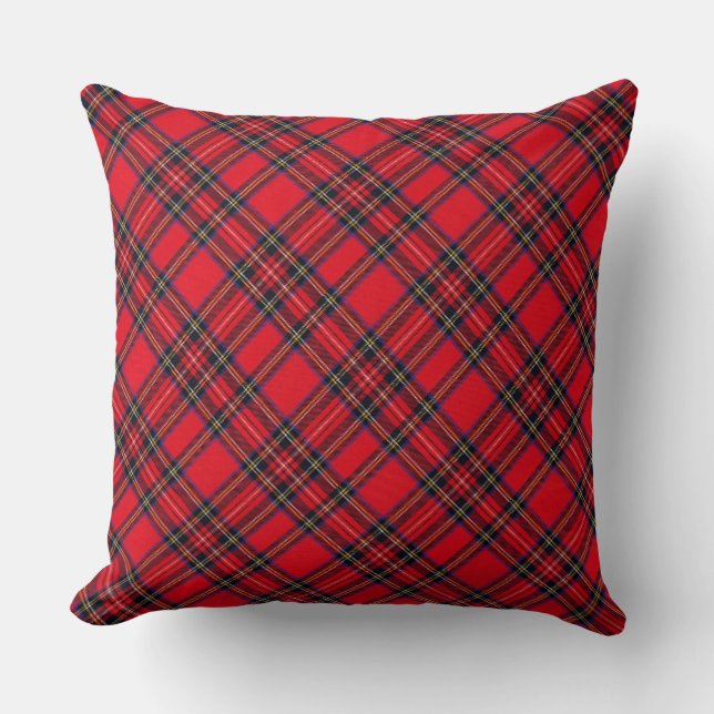 Coussin Royal Stewart tartan rouge noir plaid (Recto)