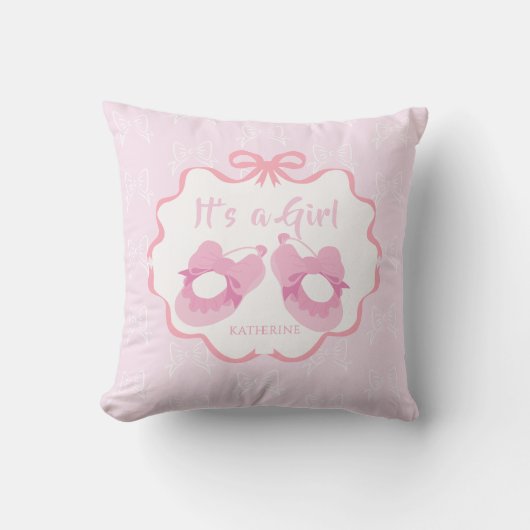 Coussin Ruban à nœud C'est une fille Rose (Recto)