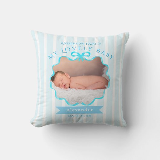 Coussin Ruban à nœud nouveau-né garçon  (Recto)