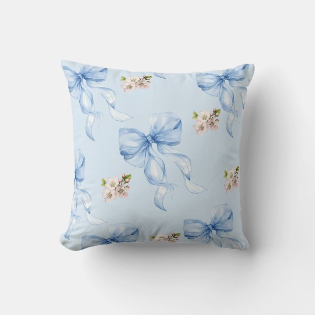 Coussin Ruban bleu et fleur de cerisier (Recto)