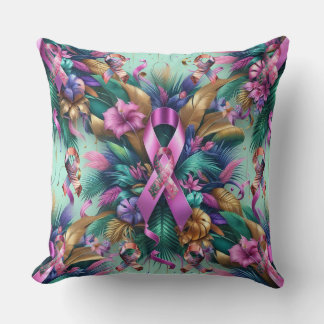 Coussin Ruban de cancer rose métallique tropicale