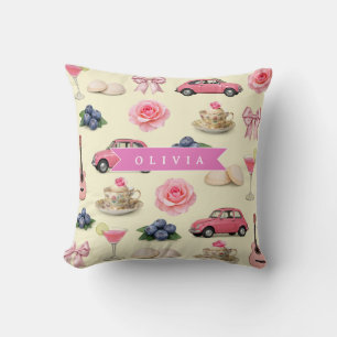 Coussin Ruban de cocktail rose coquette personnalisé adora