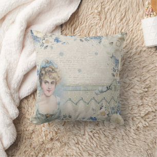 Coussin Ruban de dame bleu vintage shabby chic