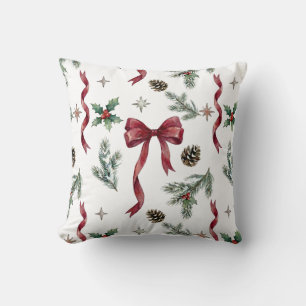 Coussin Ruban de nœud de cadeau de Noël élégant Botanique