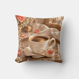 Coussin Ruban d'ivoire Espresso Rose Romantique Vanité