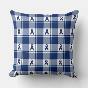 Coussin Ruban foncé bleu à carreaux de sensibilisation au