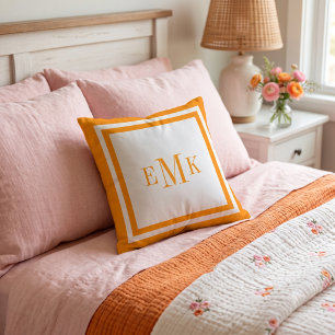 Coussin Ruban orange prépa Points Monogramme personnalisé